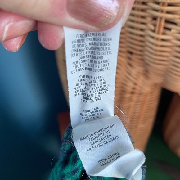 Aerie Gauzy Plaid Blue Green Women’s Button Front Shirt Size Medium Cotton - Picture 12 of 12